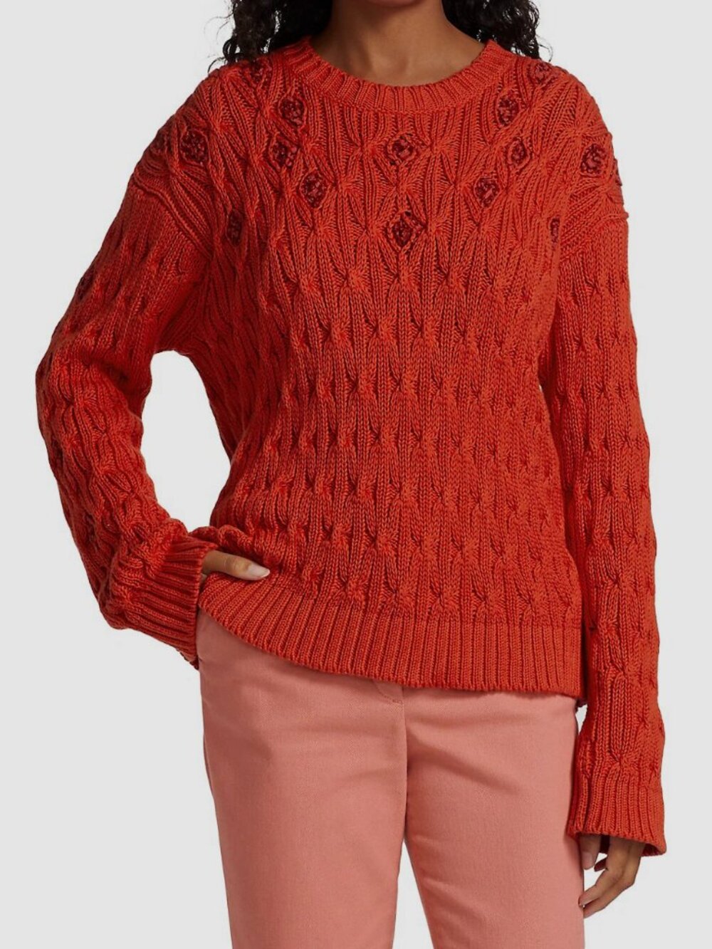 Loro Piana Women's Red Valencia Cabled Cotton Sweater S